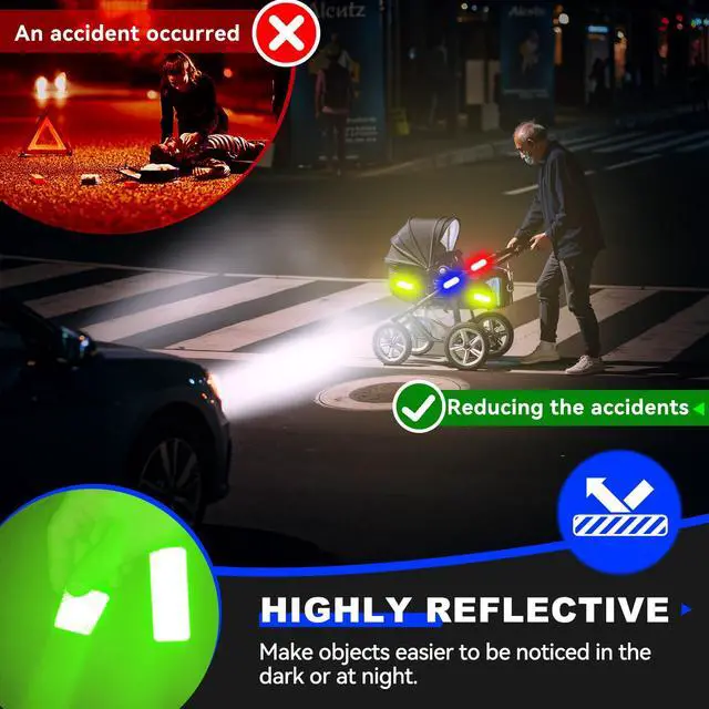 Alt view image 2 of 7 - 20 Pcs Super Reflection Reflective Stickers, Safety Reflective Tape for Car Bike Mailbox Helmet, White Yellow-Green Red Blue Reflective Tape Outdoor Waterproof 3.15" X 1.18"