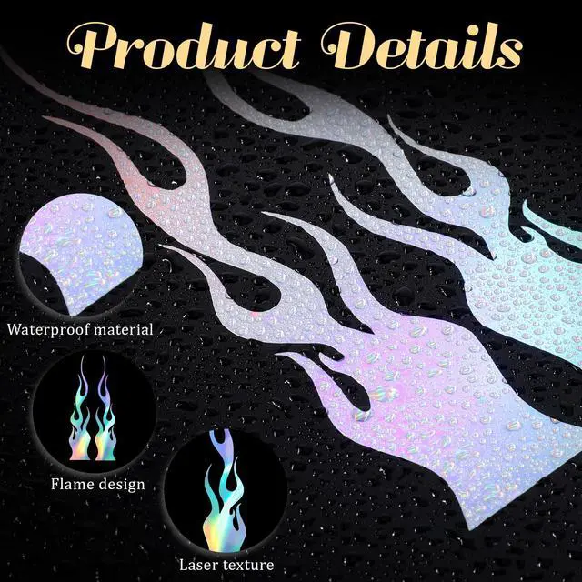 Alt view image 3 of 7 - 8pcs Flame Reflective Stickers, 5.9"X1.2" Flame Decals for Sports & Bikes, Skateboards, Laptop & DIY Decoration, Reflective Decals