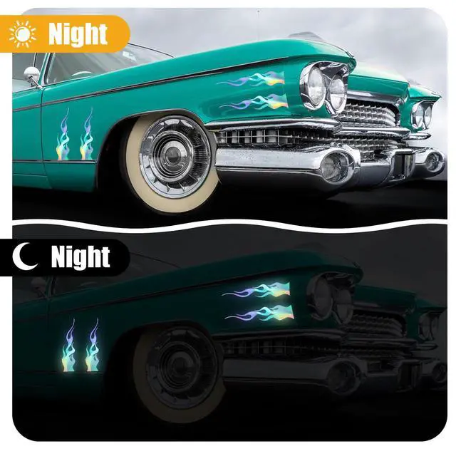 Alt view image 4 of 7 - 8pcs Flame Reflective Stickers, 5.9"X1.2" Flame Decals for Sports & Bikes, Skateboards, Laptop & DIY Decoration, Reflective Decals