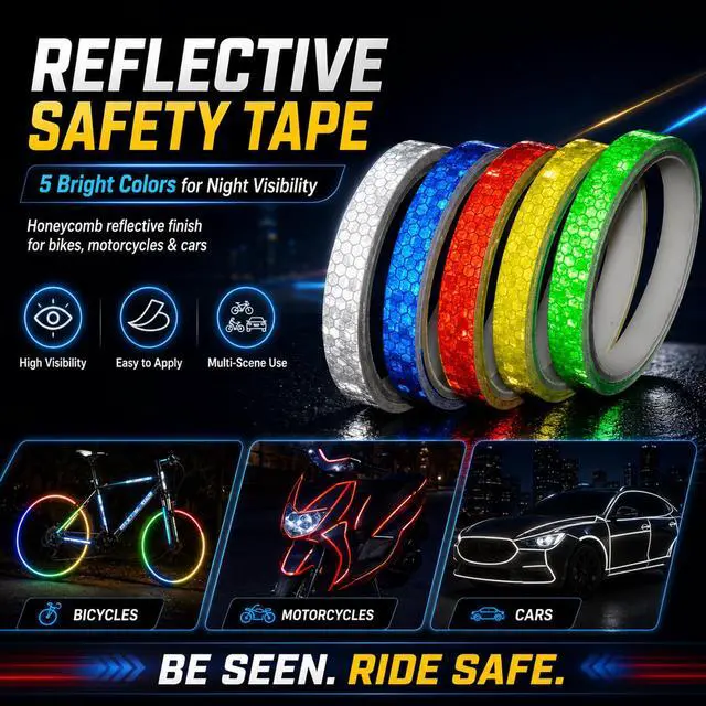 Alt view image 3 of 7 - Reflective Tapes 5 Colors Night Safety Waterproof Warning Stickers | Safety Adhesive Tape for Outdoor Use, Bicycle Rim Reflector, Reflective Tape for Bike, Trailer, Motorcycle,Fishing Gear