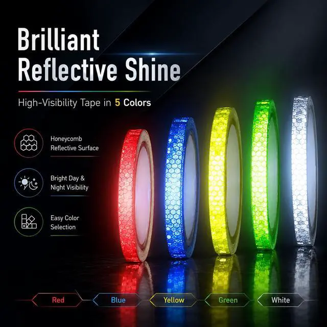 Alt view image 5 of 7 - Reflective Tapes 5 Colors Night Safety Waterproof Warning Stickers | Safety Adhesive Tape for Outdoor Use, Bicycle Rim Reflector, Reflective Tape for Bike, Trailer, Motorcycle,Fishing Gear