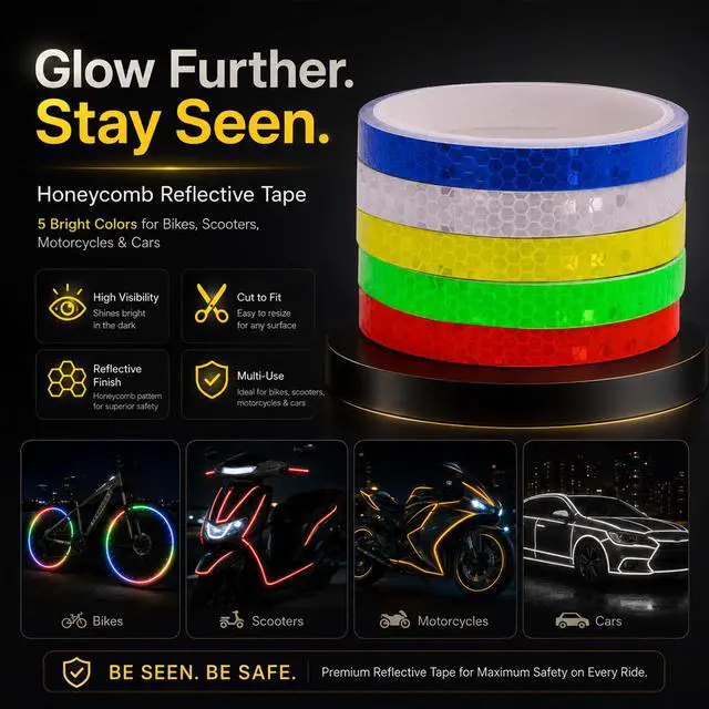 Alt view image 7 of 7 - Reflective Tapes 5 Colors Night Safety Waterproof Warning Stickers | Safety Adhesive Tape for Outdoor Use, Bicycle Rim Reflector, Reflective Tape for Bike, Trailer, Motorcycle,Fishing Gear
