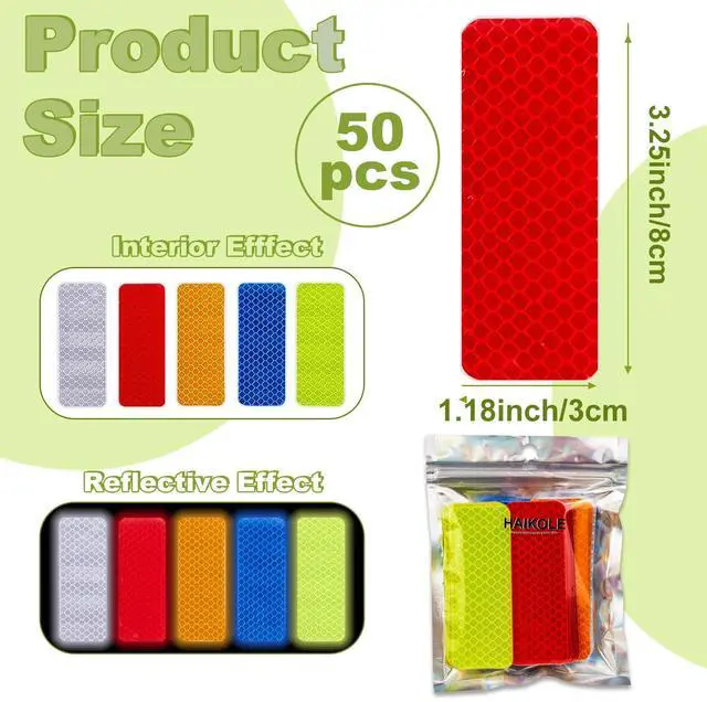 Alt view image 2 of 7 - Reflective Tape 50PCS Reflective Tape Outdoor Waterproof,Safety Warning Reflective Stickers for Vehicle,Bicycles,Motorcycles,Helmet,Mailbox Bag (50, Rectangle)