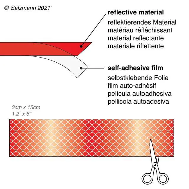 Alt view image 2 of 6 - Diamond Grade Reflective Sticker, 3M Material, Waterproof, All-Weather, Red, Pack of 4 | Made with 3M Reflective Material | Waterproof Safety Decals | Yellow, Orange, Red & White