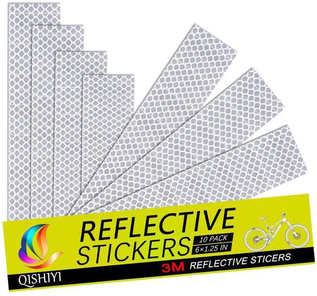 Main image of Reflective Stickers for Helmets & Bikes3M Diamond Grade Tape10-Pack 1.25x6 Inch WhiteMailbox Trailer Hard Hat Safety