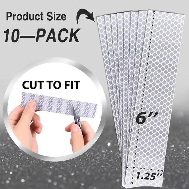 Alt view image 2 of 7 - Reflective Stickers for Helmets & Bikes3M Diamond Grade Tape10-Pack 1.25x6 Inch WhiteMailbox Trailer Hard Hat Safety