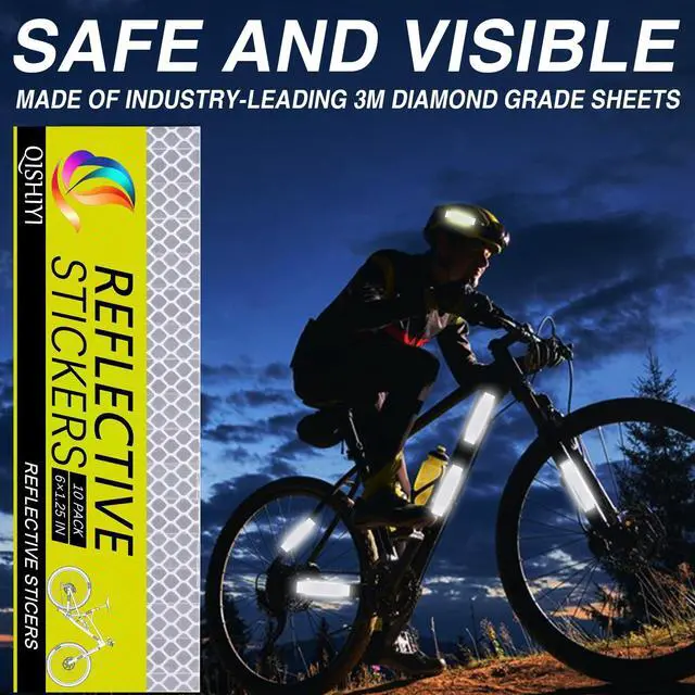 Alt view image 5 of 7 - Reflective Stickers for Helmets & Bikes3M Diamond Grade Tape10-Pack 1.25x6 Inch WhiteMailbox Trailer Hard Hat Safety
