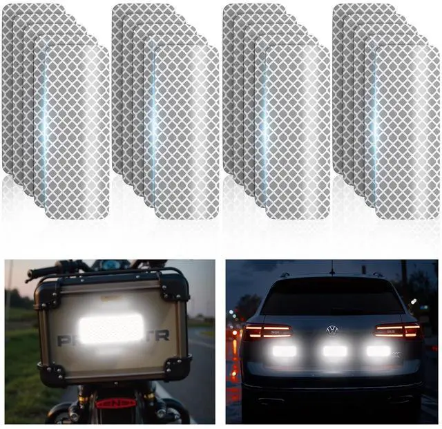 Main image of 20 Pcs Super Reflection Reflective Stickers, Safety Reflective Tape for Car Bike Mailbox Helmet, White Reflective Tape Outdoor Waterproof 3.15" X 1.18"