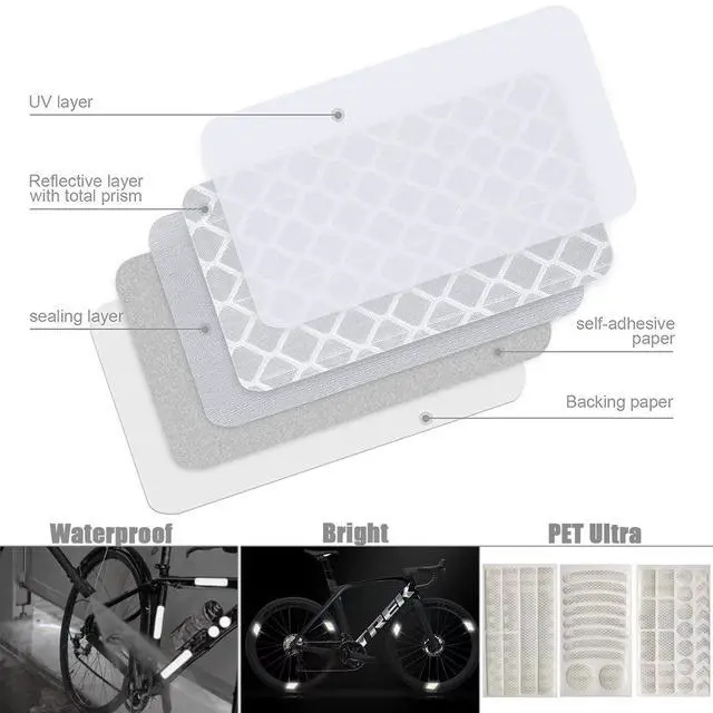 Alt view image 4 of 7 - 42Pcs Reflective Stickers, Reflective Decals Multi Shapes Kit, Waterproof Outdoor Safety Warning Reflective Stickers, Night Visibility Adhesive Stickers for Helmet, Bicycle, Car & Stroller