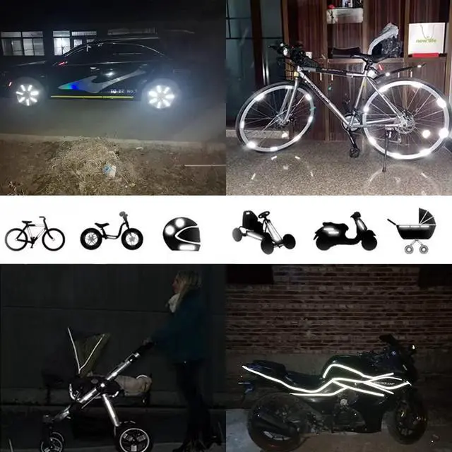 Alt view image 6 of 7 - 42Pcs Reflective Stickers, Reflective Decals Multi Shapes Kit, Waterproof Outdoor Safety Warning Reflective Stickers, Night Visibility Adhesive Stickers for Helmet, Bicycle, Car & Stroller