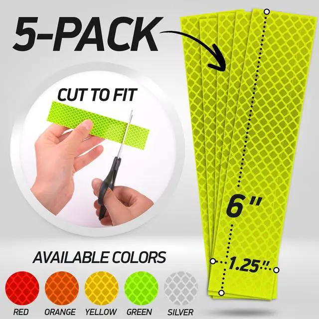 Alt view image 5 of 7 - Reflective Stickers | 3M Diamond Grade | Yellow-Green | 1.25 x 6 | 5-Pack | Reflective Safety Tape for Helmets, Cars, Mailboxes & More