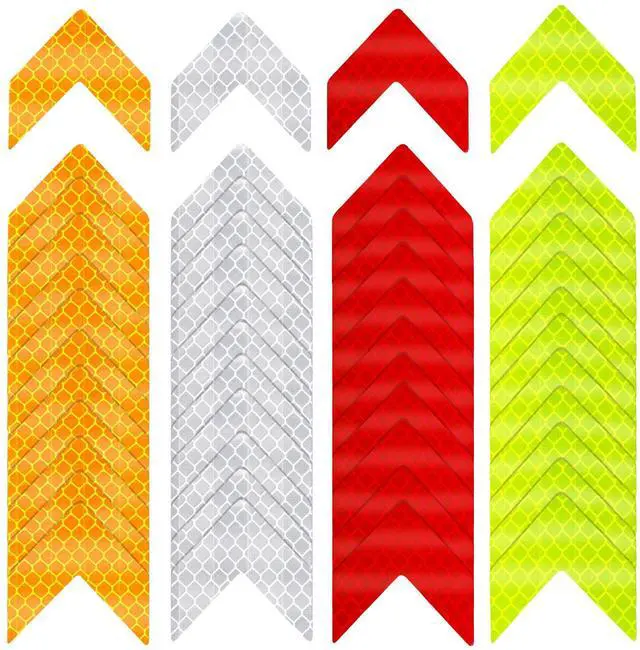 Main image of 48PCS Reflective Stickers - High-Visibility Arrow Safety Stickers for Helmet, Mailbox, Bike, Car - Waterproof PVC Warning Decals in 4 Colors
