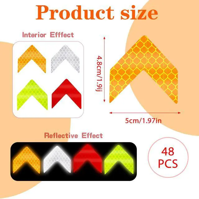 Alt view image 2 of 7 - 48PCS Reflective Stickers - High-Visibility Arrow Safety Stickers for Helmet, Mailbox, Bike, Car - Waterproof PVC Warning Decals in 4 Colors