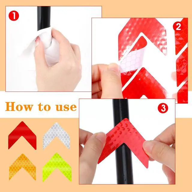 Alt view image 7 of 7 - 48PCS Reflective Stickers - High-Visibility Arrow Safety Stickers for Helmet, Mailbox, Bike, Car - Waterproof PVC Warning Decals in 4 Colors