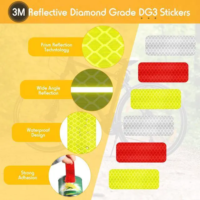 Alt view image 3 of 7 - Warning Reflective Tape Stickers Safety Waterproof Night, 24 Pieces | Outdoor Visibility Adhesive Reflective Stickers Strips Decal for Bike Mailbox Vehicle Motorcycle Bicycle, 1.18 x 3.25 Inch
