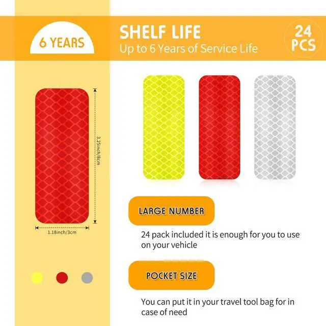 Alt view image 2 of 7 - Warning Reflective Tape Stickers Safety Waterproof Night, 24 Pieces | Outdoor Visibility Adhesive Reflective Stickers Strips Decal for Bike Mailbox Vehicle Motorcycle Bicycle, 1.18 x 3.25 Inch