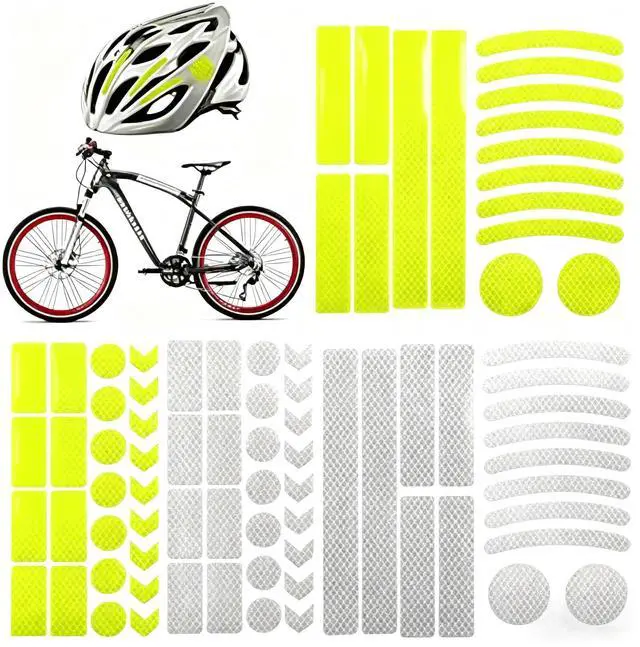 Main image of 2 Set High-Visibility Reflective Stickers Bike Stickers,Reflector Tape Durable Waterproof Safety Decals for Bicycles, Helmets & Outdoor Gear (White/Yellow)