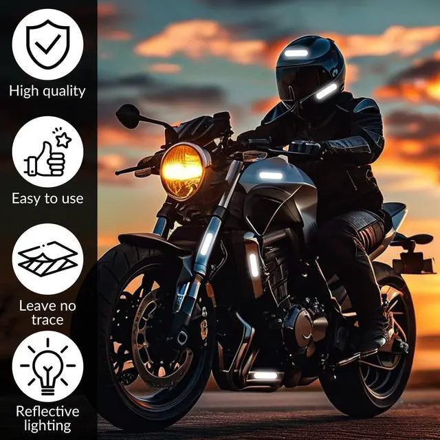 Alt view image 2 of 6 - 20Pcs Black Reflective Stickers, Motorcycle Helmet Safety Stickers, Night Visibility Safety Reflective Tape for Bicycle, Outdoor (7x1.8cm)
