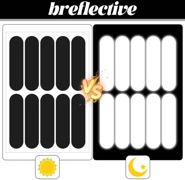 Alt view image 4 of 6 - 20Pcs Black Reflective Stickers, Motorcycle Helmet Safety Stickers, Night Visibility Safety Reflective Tape for Bicycle, Outdoor (7x1.8cm)