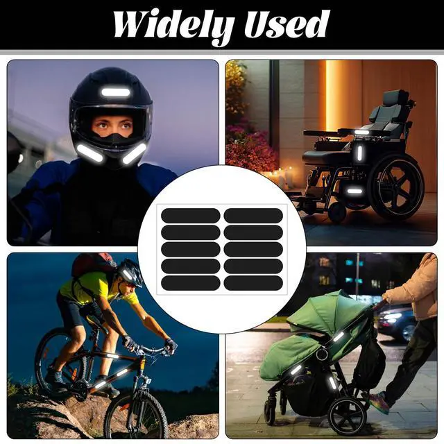 Alt view image 5 of 6 - 20Pcs Black Reflective Stickers, Motorcycle Helmet Safety Stickers, Night Visibility Safety Reflective Tape for Bicycle, Outdoor (7x1.8cm)