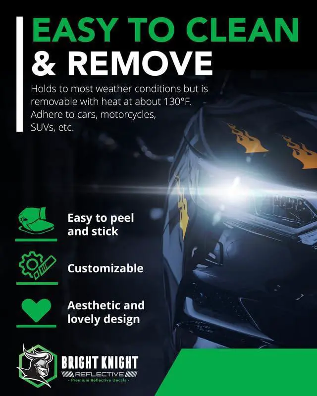 Alt view image 5 of 7 - Reflective Flame Stickers, Motorcycle Decals, Orange | Set of 4 Fire-Design Dirt Bike Stickers for Frames, Waterproof 3M Vinyl Helmet Decals for Racing, Bicycles, Cars, and Trucks