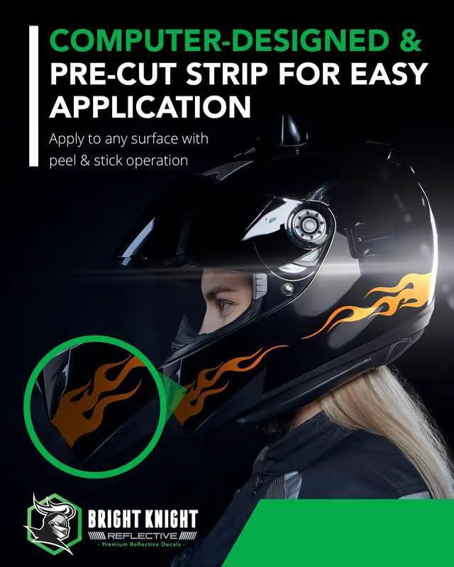 Alt view image 6 of 7 - Reflective Flame Stickers, Motorcycle Decals, Orange | Set of 4 Fire-Design Dirt Bike Stickers for Frames, Waterproof 3M Vinyl Helmet Decals for Racing, Bicycles, Cars, and Trucks