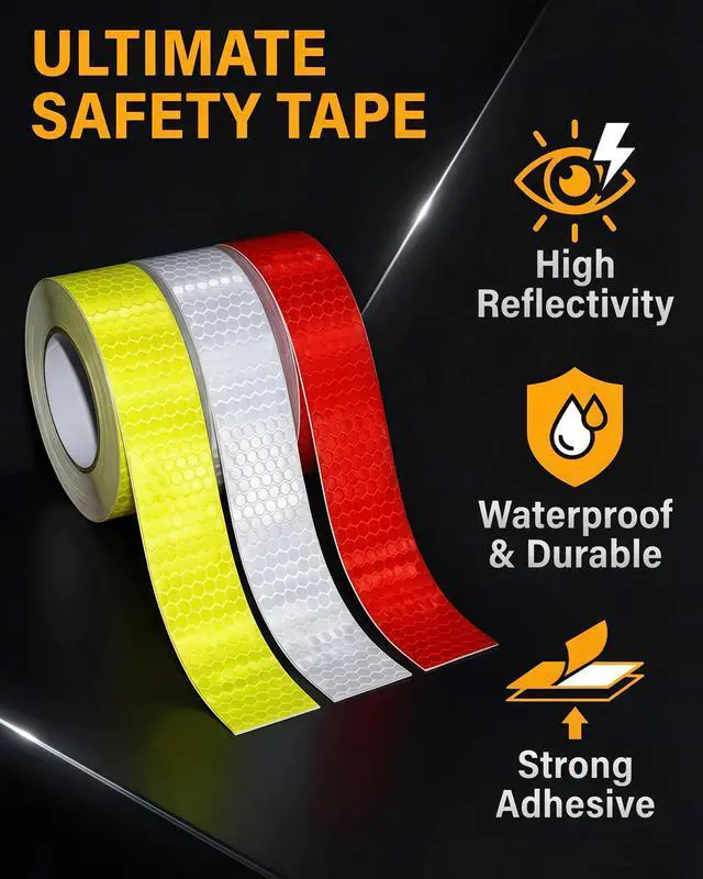 Alt view image 2 of 7 - Reflective Tape, 3 Rolls, Red/White/Green, 1" x 10 ft Each | High-Vis Waterproof Self-Adhesive Safety Tape for Trailers, Vehicles, Clothing, Outdoor Night Visibility, 30 ft Total