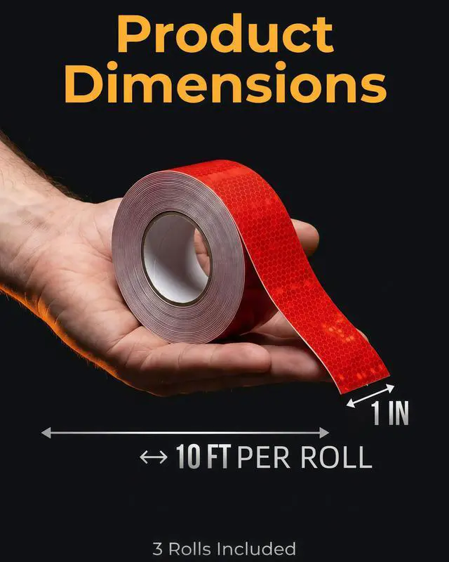 Alt view image 5 of 7 - Reflective Tape, 3 Rolls, Red/White/Green, 1" x 10 ft Each | High-Vis Waterproof Self-Adhesive Safety Tape for Trailers, Vehicles, Clothing, Outdoor Night Visibility, 30 ft Total