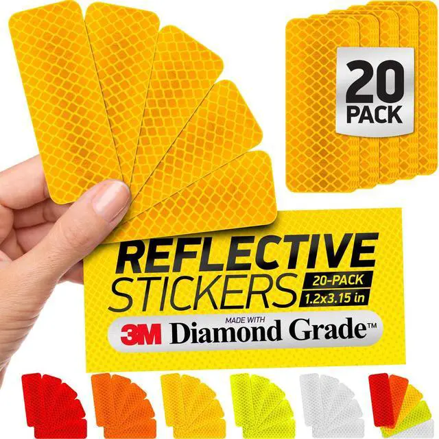 Main image of Reflective Safety Tape Stickers | 3M Diamond Grade | Yellow | 1.2 x 3.15 | 20-Pack | Safety Warning Tape for Helmets, Cars, Mailboxes & More