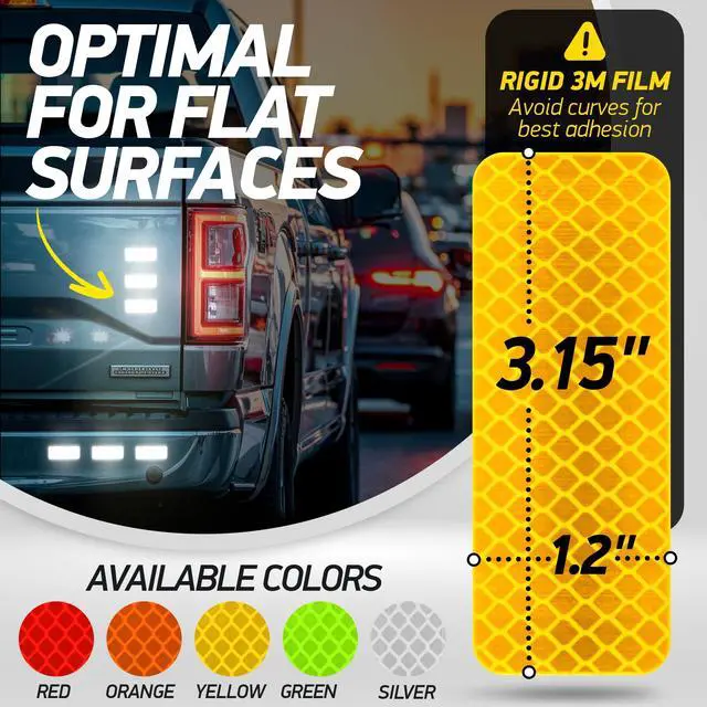 Alt view image 2 of 7 - Reflective Safety Tape Stickers | 3M Diamond Grade | Yellow | 1.2 x 3.15 | 20-Pack | Safety Warning Tape for Helmets, Cars, Mailboxes & More