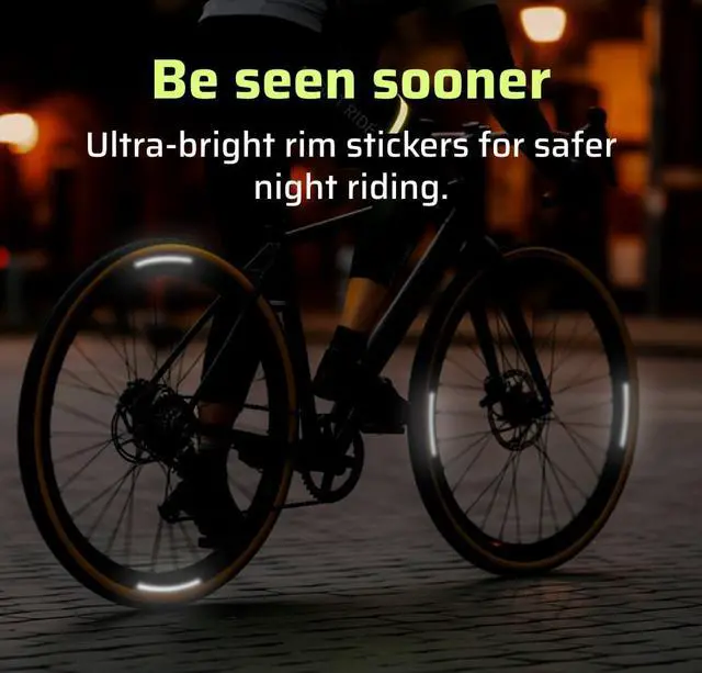 Alt view image 3 of 7 - Reflective Wheel Rim Stickers - 16 Pcs Reflective Decals, 720+ Candle Power Wheel Reflectors for Bike | Bikes & Helmets, Wheel Rim Use, Scooter Compatible, Safety Stickers, Retroreflective