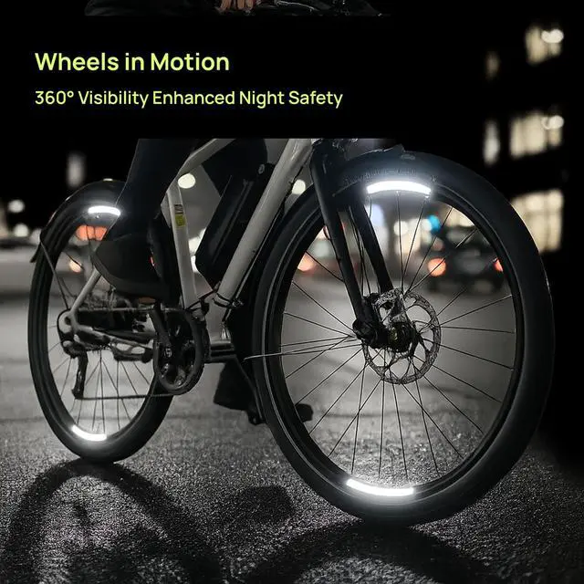 Alt view image 4 of 7 - Reflective Wheel Rim Stickers - 16 Pcs Reflective Decals, 720+ Candle Power Wheel Reflectors for Bike | Bikes & Helmets, Wheel Rim Use, Scooter Compatible, Safety Stickers, Retroreflective