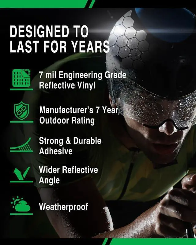 Alt view image 4 of 7 - Hexagon Reflective Stickers for Helmet, Black | Motorcycle Helmet Stickers, 3M Waterproof Reflective Vinyl Tape for Hard Hats, Cars, and Bike Decals for Night Visibility