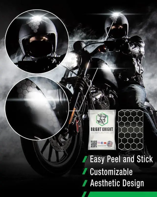 Alt view image 6 of 7 - Hexagon Reflective Stickers for Helmet, Black | Motorcycle Helmet Stickers, 3M Waterproof Reflective Vinyl Tape for Hard Hats, Cars, and Bike Decals for Night Visibility