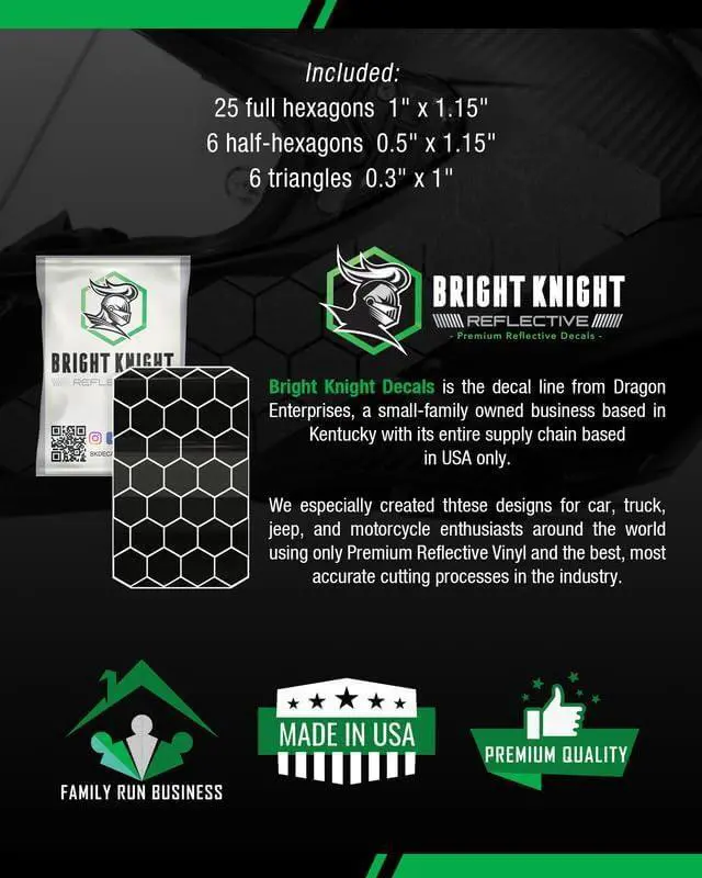 Alt view image 7 of 7 - Hexagon Reflective Stickers for Helmet, Black | Motorcycle Helmet Stickers, 3M Waterproof Reflective Vinyl Tape for Hard Hats, Cars, and Bike Decals for Night Visibility