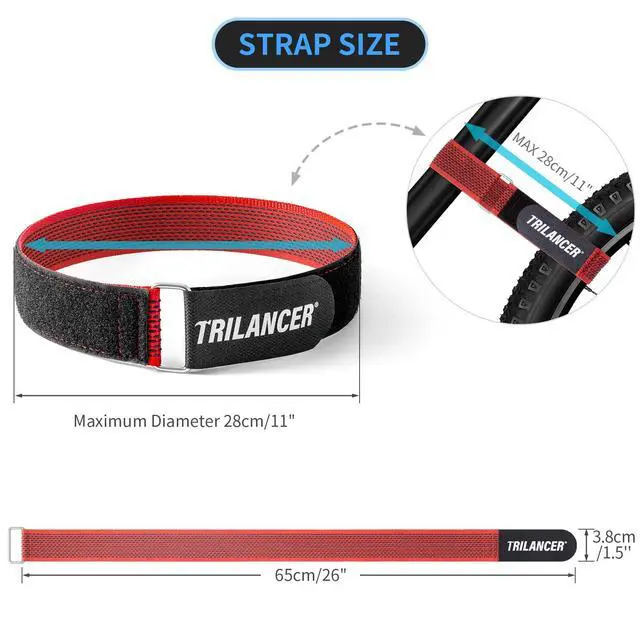 Alt view image 2 of 6 - Bike Rack Straps, 4-Pack Bike Wheel Stabilizer Strap 26'' x 1.5'' | Adjustable Strap with Hook and Loop for Car and Wall Mount, for Transportation and Storage (Red).