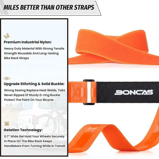 Alt view image 2 of 7 - Adjustable Bike Rack Strap 24" Bicycle Wheel Stabilizer Straps with Innovative Gel Grip Keep The Bicycle Wheel from Spinning - Orange 2 Pack