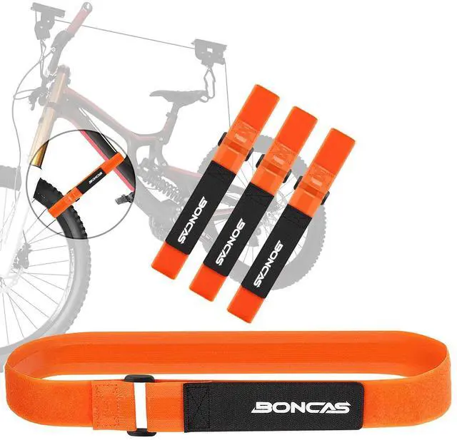 Main image of Adjustable Bike Rack Strap 24" Bicycle Wheel Stabilizer Straps with Innovative Gel Grip Keep The Bicycle Wheel from Spinning - Orange 4 Pack