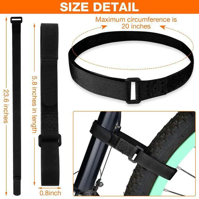 Alt view image 2 of 7 - 12 Pieces Bike Rack Straps 23.6 Inches Adjustable Bike Cinch Straps Wheel Stabilizer Bicycle Accessories for Transporting Bicycles(Black)