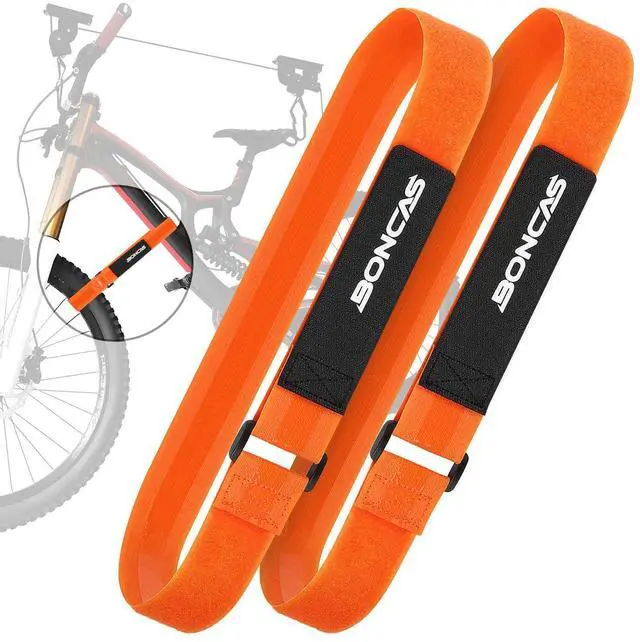 Main image of Adjustable Bike Rack Strap 24" Bicycle Wheel Stabilizer Straps with Innovative Gel Grip Keep The Bicycle Wheel from Spinning - Orange 2 Pack