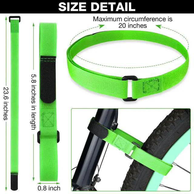 Alt view image 2 of 7 - 12 Pieces Bike Rack Straps 23.6 Inches Adjustable Bike Cinch Straps Wheel Stabilizer Bicycle Accessories for Transporting Bicycles(Black, Green, Yellow)