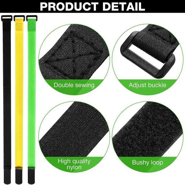 Alt view image 3 of 7 - 12 Pieces Bike Rack Straps 23.6 Inches Adjustable Bike Cinch Straps Wheel Stabilizer Bicycle Accessories for Transporting Bicycles(Black, Green, Yellow)
