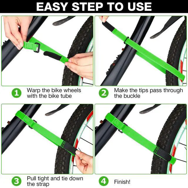 Alt view image 6 of 7 - 12 Pieces Bike Rack Straps 23.6 Inches Adjustable Bike Cinch Straps Wheel Stabilizer Bicycle Accessories for Transporting Bicycles(Black, Green, Yellow)