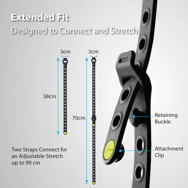 Alt view image 4 of 6 - Bike Strap Lite (2 Packs), Bicycle Rack & Wheel Stabilizer Straps | 15" Connectable Silicone Straps, Scratch-Free & Washable, Secure Bikes for Transport & Storage, Pant Leg Bands & Cycling Gear