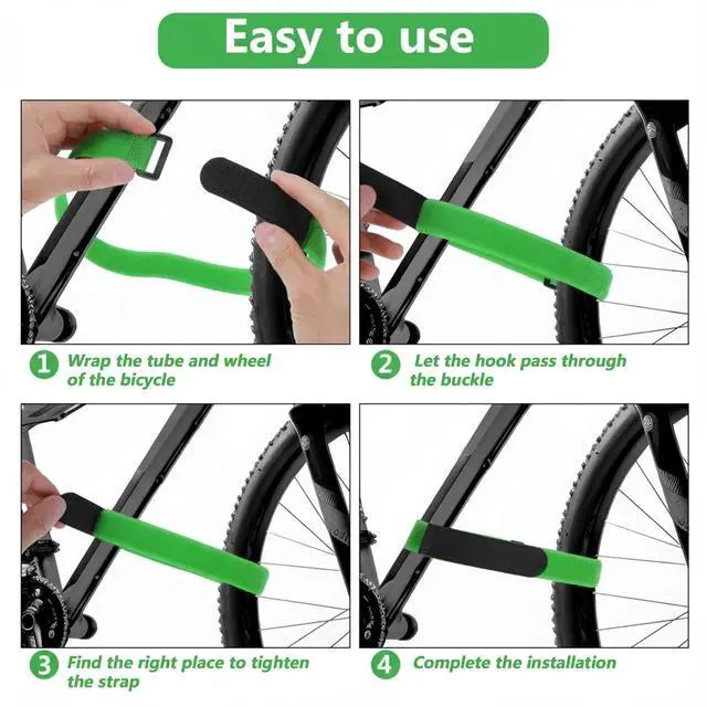 Alt view image 4 of 7 - 6 Pcs Bike Rack Straps, 60 × 2 cm Adjustable Bicycle Wheel Stabilizer Straps with Hook, Bicycle Tie Downs Road Bike Weel Accessories for Camping Equipment Yoga Mats (Black, Green, Orange)