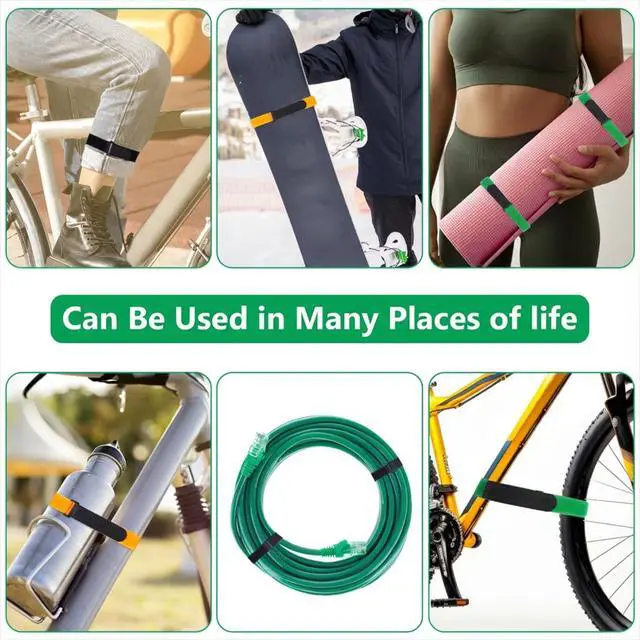 Alt view image 5 of 7 - 6 Pcs Bike Rack Straps, 60 × 2 cm Adjustable Bicycle Wheel Stabilizer Straps with Hook, Bicycle Tie Downs Road Bike Weel Accessories for Camping Equipment Yoga Mats (Black, Green, Orange)