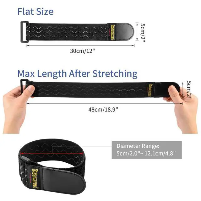 Alt view image 3 of 7 - Elastic Cinch Straps with Anti-Slip Strips, 12'' x 2'' (8 Pack) | Heavy Duty Multipurpose Hook and Loop Straps for Extension Cords, Cables, Ropes, Hoses, Bikes, Pant Garters