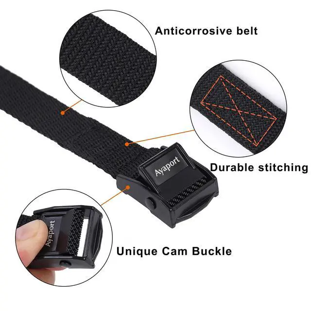 Alt view image 2 of 6 - Lashing Straps with Buckles Adjustable Cam Buckle Tie Down Cinch Strap for Packing Black 4 Pack