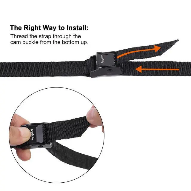 Alt view image 5 of 6 - Lashing Straps with Buckles Adjustable Cam Buckle Tie Down Cinch Strap for Packing Black 4 Pack