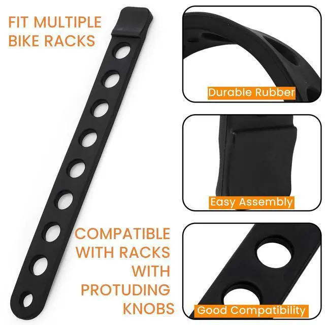Alt view image 3 of 7 - 12 Pieces Rubber Bike Rack Straps, Bicycle Wheel Strap Replacement | Bike Cradle Carrier Wheel Stabilizer Strap with Holes for Outdoor Activities Car Rack, Cradle Tie Down